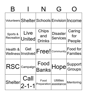 United Way 2016 Campaign Bingo Card