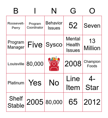 Backpack Bingo Card