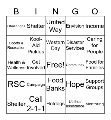 United Way 2016 Campaign Bingo Card