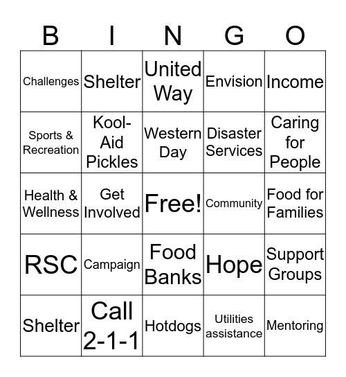 United Way 2016 Campaign Bingo Card