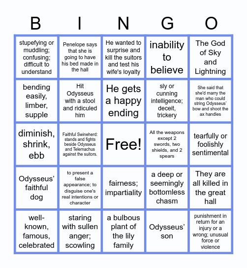 Davidson-Odyssey Test Part 2 Bingo Card