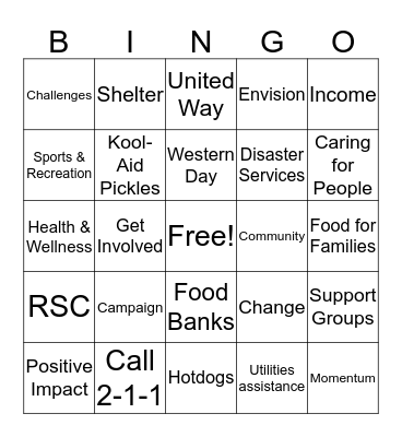 United Way 2016 Campaign Bingo Card