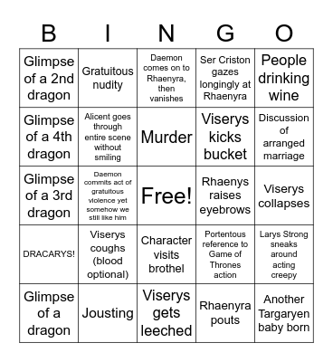 House of the Dragon Bingo Card Bingo Card