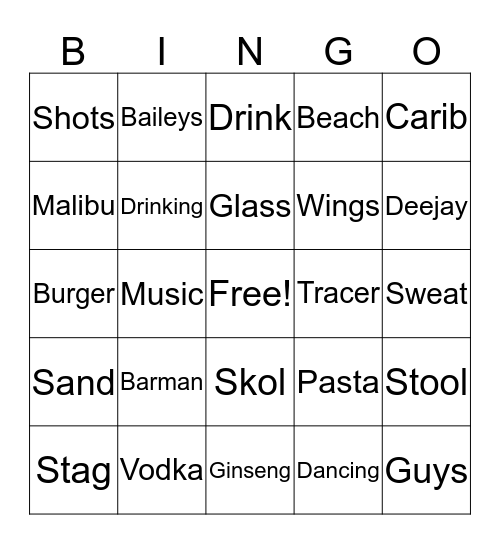 Girls Night - Alcohol Bingo Card