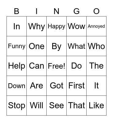 SIGHT WORDS BINGO Card