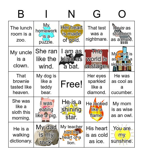 Similes and Metaphors Bingo Card