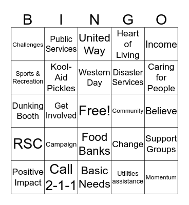 United Way 2016 Campaign Bingo Card