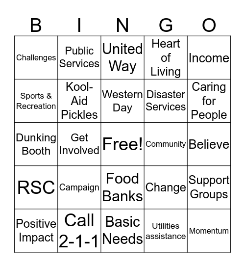 United Way 2016 Campaign Bingo Card