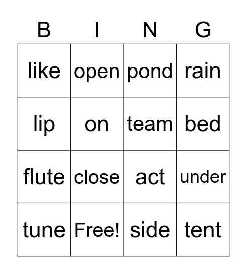 Vowel Sound Bingo Card