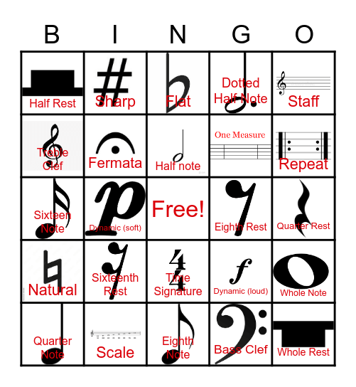 Music Note Bingo Card