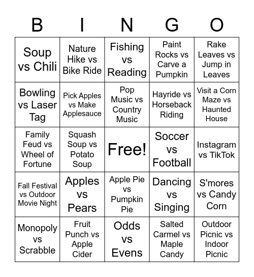 Fall Mix & Mingle Bingo Card