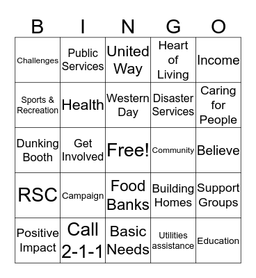 United Way 2016 Campaign Bingo Card