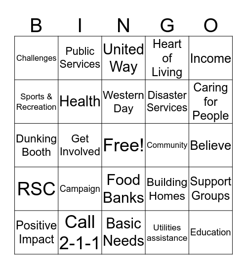 United Way 2016 Campaign Bingo Card