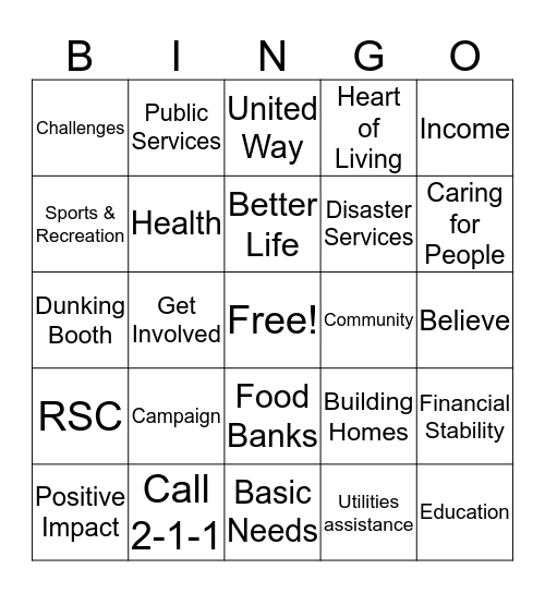 United Way 2016 Campaign Bingo Card