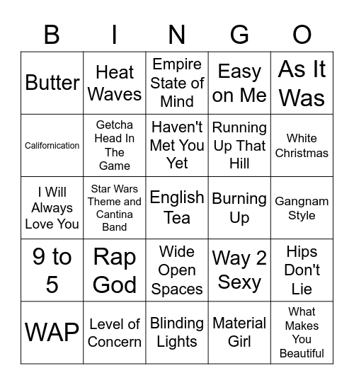 UASUevents Music Bingo Card