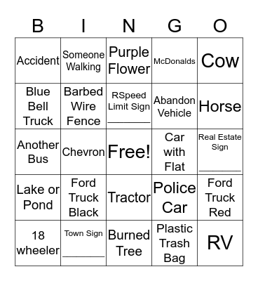 UT Trip Bingo Card