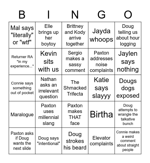 RA Meeting Bingo Card