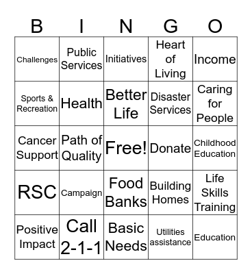 United Way 2016 Campaign Bingo Card