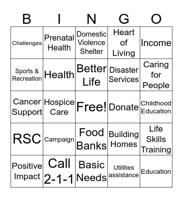 United Way 2016 Campaign Bingo Card