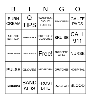 First Aid Bingo Card