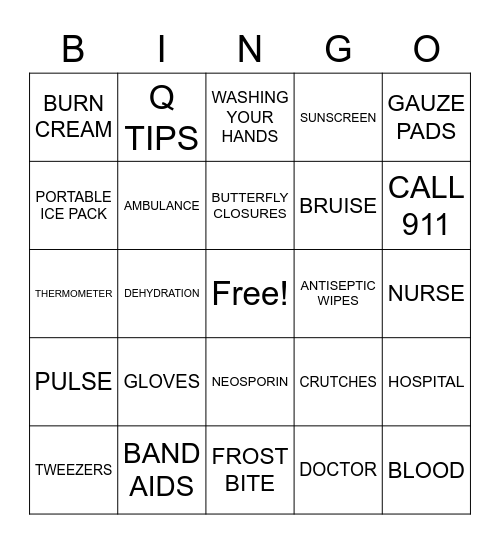 First Aid Bingo Card