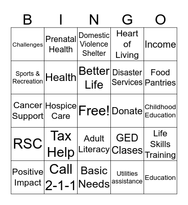 United Way 2016 Campaign Bingo Card