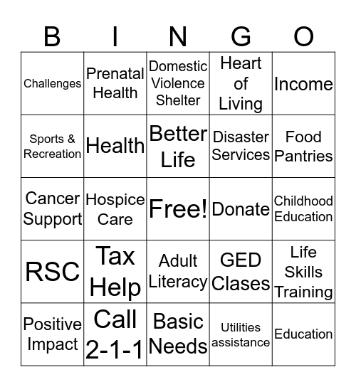 United Way 2016 Campaign Bingo Card