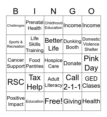 United Way 2016 Campaign Bingo Card