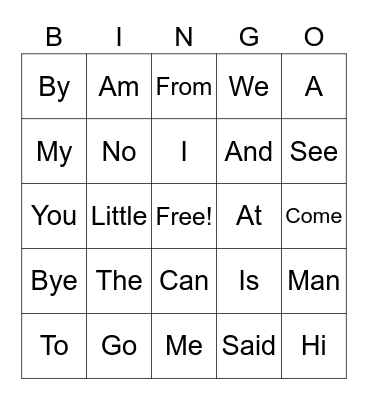 Vons Sight Words Bingo Card