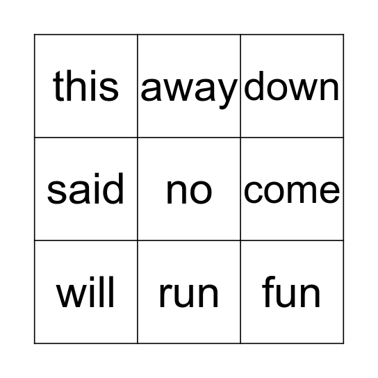 Word List 7 Bingo Card