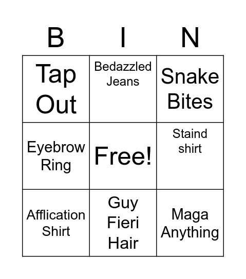 Staind Bingo Card