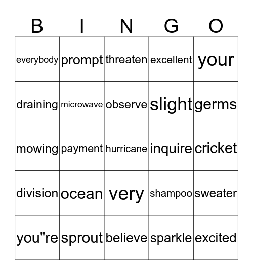List 8 Bingo Card