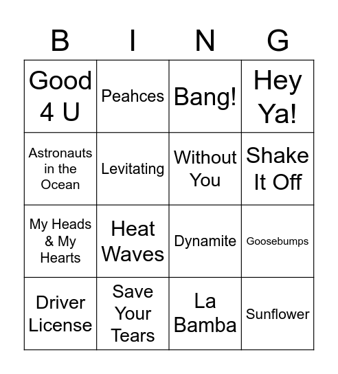 Music Bingo Card