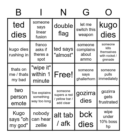 D2 Raid Bingo Card