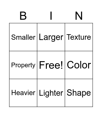 Properties of Matter Bingo Card