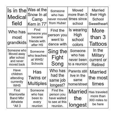 Find These Warriors!! Bingo Card