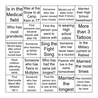 Getting to know your fellow Warriors Bingo Card