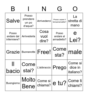 I Saluti Bingo Card
