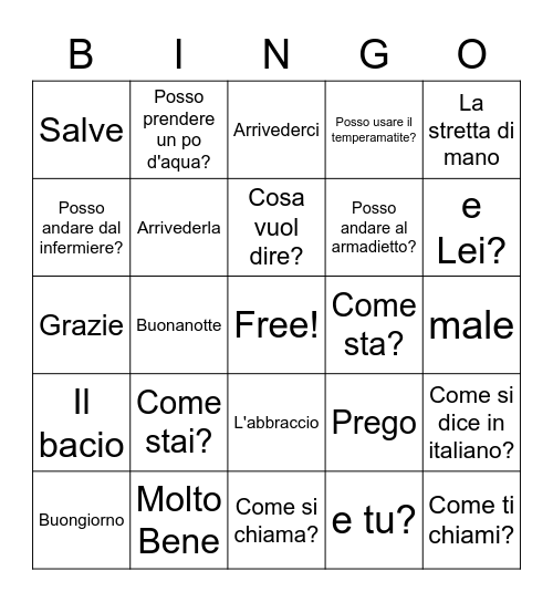 I Saluti Bingo Card