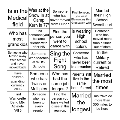 Getting to know your fellow Warriors Bingo Card