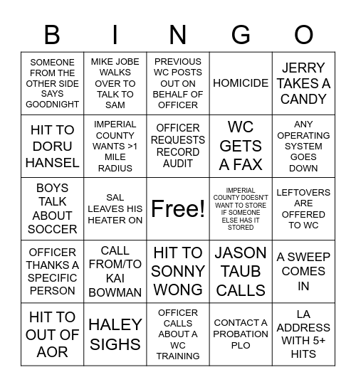 WC BINGO Card