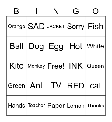 A1 Bingo Card