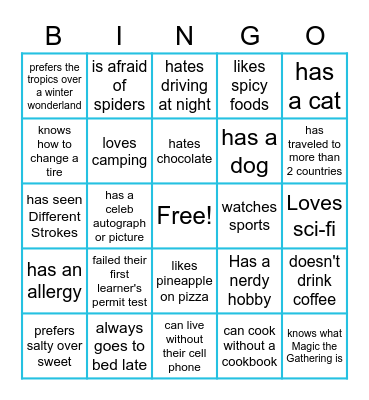 Get to Know Me Bingo Card