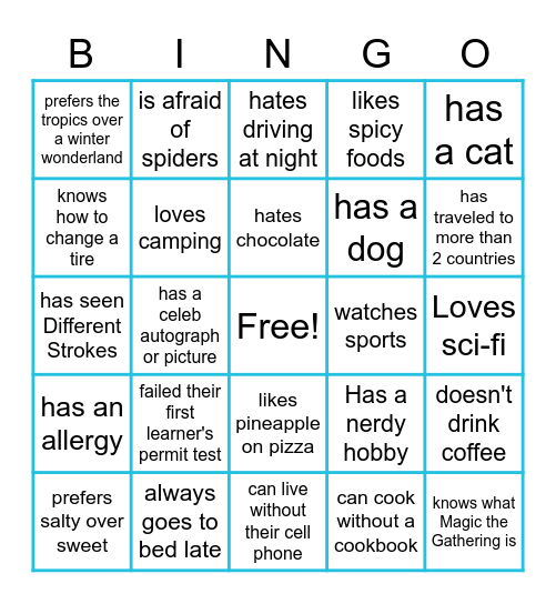 Get to Know Me Bingo Card