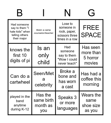 ELEMENTARY EDUCATION CLUB BINGO Card