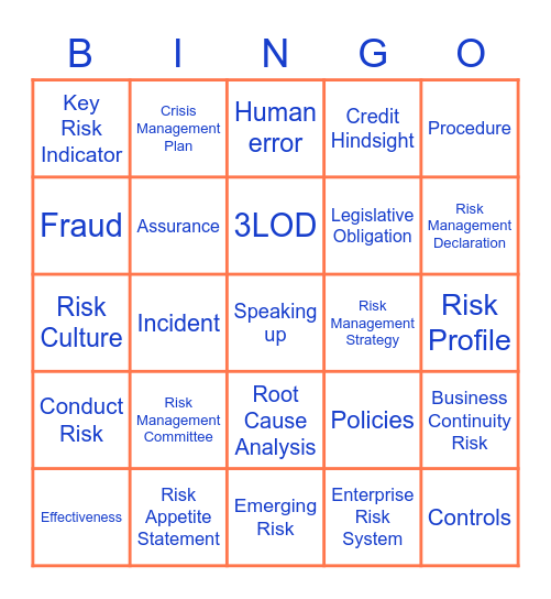 Risk Awareness Week 2022 Bingo Card