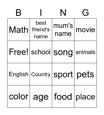 Untitled Bingo Card