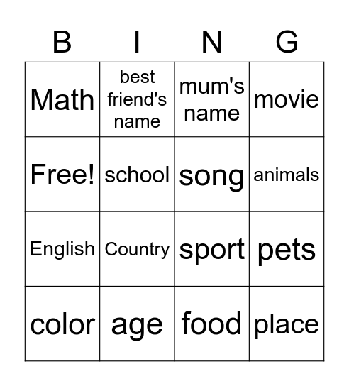 Untitled Bingo Card