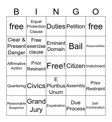 unit 4 bingo Card