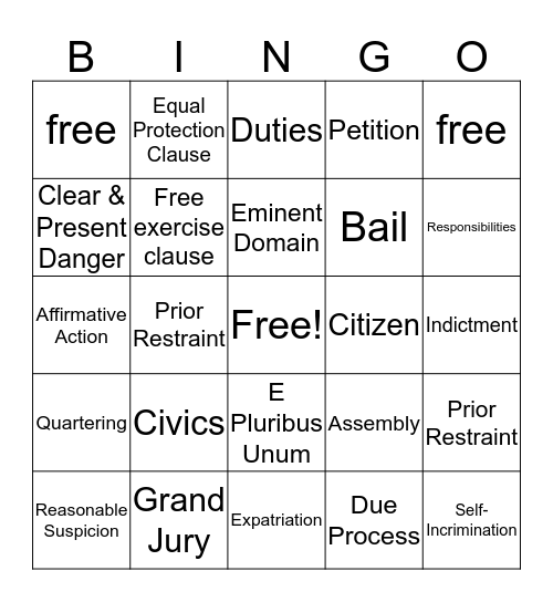 unit 4 bingo Card